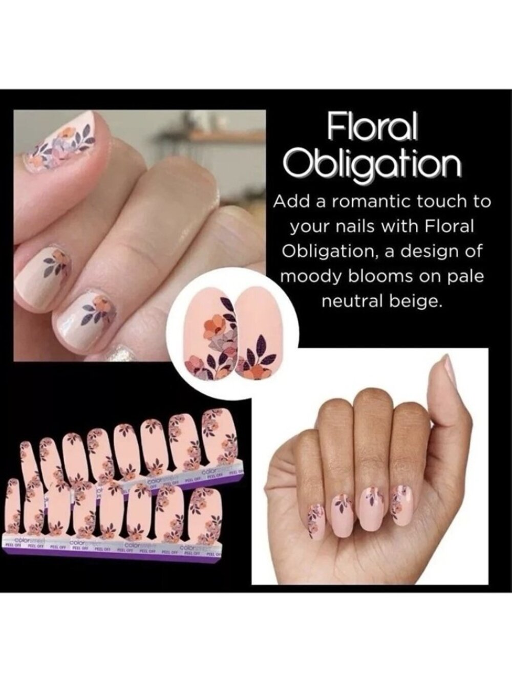 Color Street 100% Real Nail Polish Strips, Rare Discontinued “Floral Obligation”